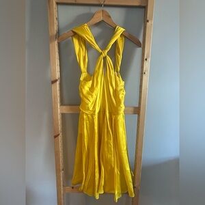 HALSTON Heritage Vibrant Yellow Fit & Flare Dress with Front Knot Size 0